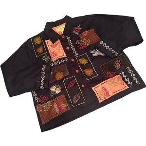 Vintage Fall Themed Black Long Sleeve Shirt Jacket Shaket Embrodiered Halloween